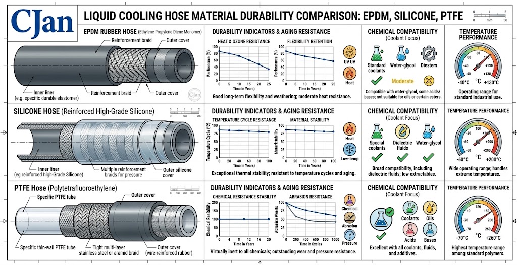Comparison showing how different hose materials maintain performance over time.