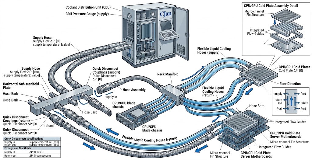 Show that pressure drop comes from the entire cooling loop rather than the hose alone.