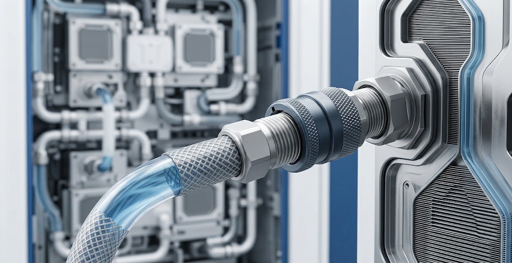 AI server liquid cooling hose connected with UQD fitting