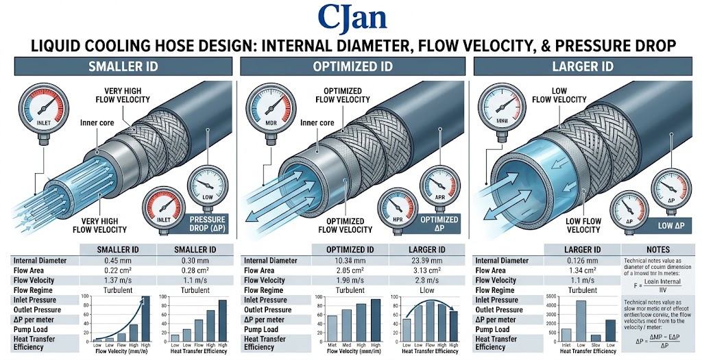 Liquid cooling hose internal diameter and pressure drop relationship