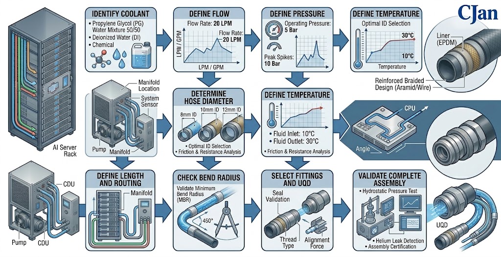AI data center liquid cooling hose selection process