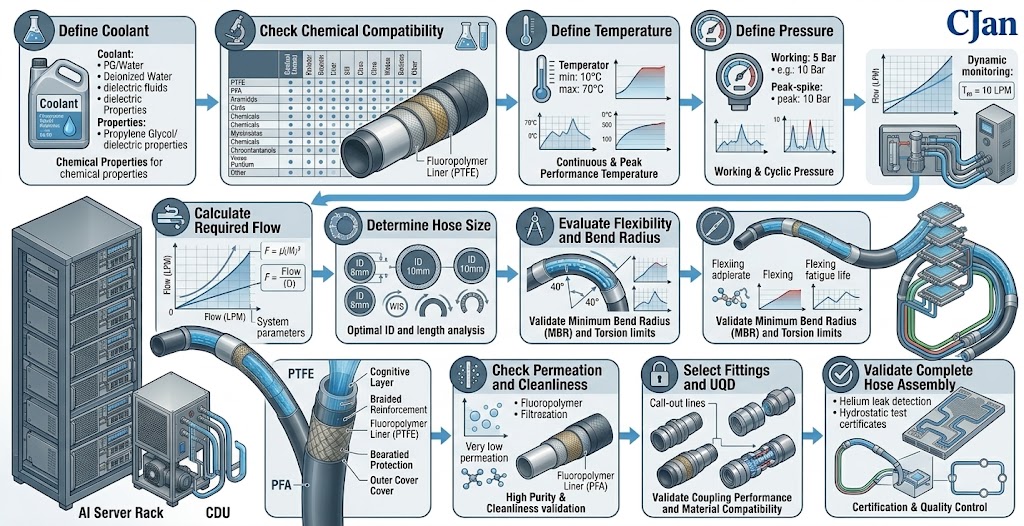 Fluoropolymer liquid cooling hose selection process