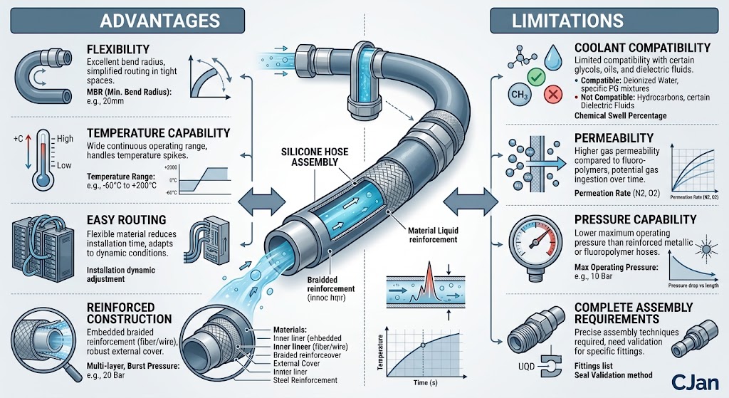 Silicone liquid cooling hose advantages and limitations