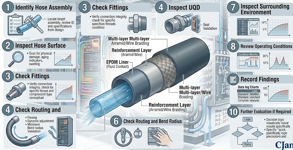 Liquid cooling hose preventive inspection workflow for AI data centers