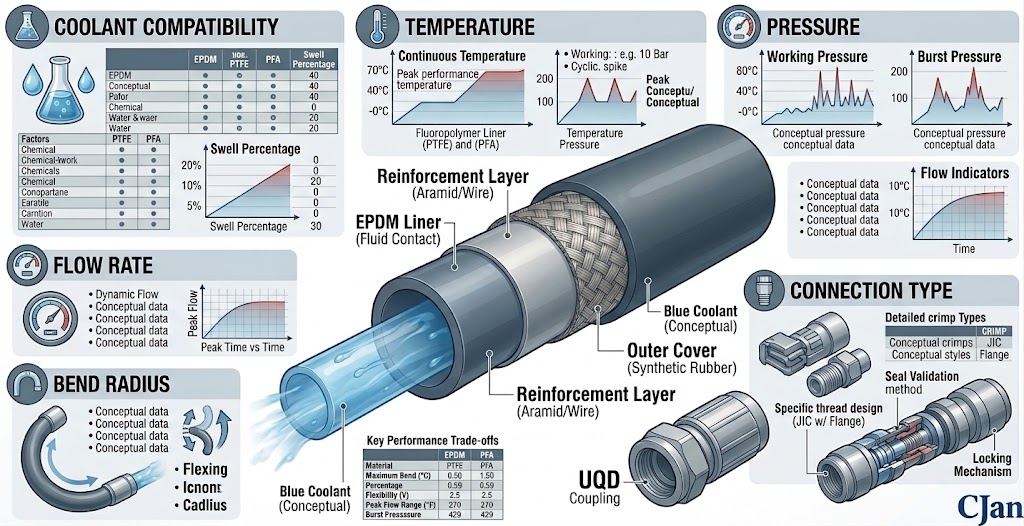 Visual inspection guide showing common liquid cooling hose conditions