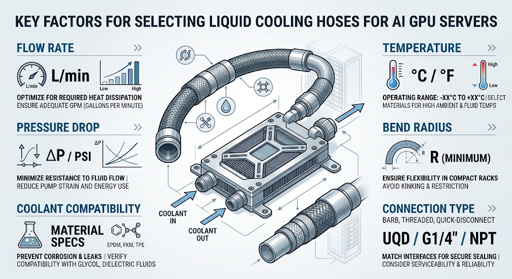 Engineering factors for selecting liquid cooling hoses for AI GPU servers